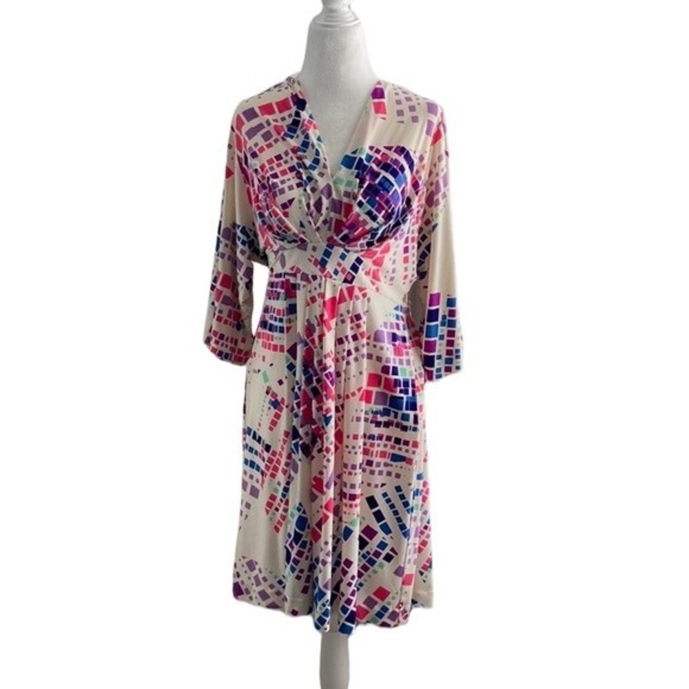 Vintage Morgan McFeeters Pink Purple Cream Vneck Casual Summer Dress Size 6